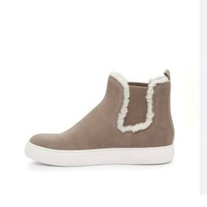 Lucky Brand Tan Suede Faux Cream Fur Kichai Cozy Chelsea Ankle Bootie Sneakers 7